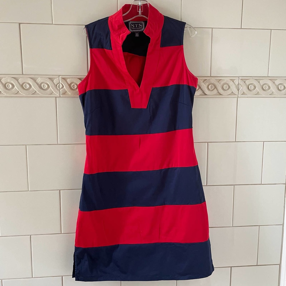 SAIL TO SABLE Navy/Red Striped Cotton Sleeveless Tunic Dress Size XS